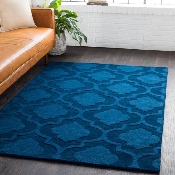 slide 2 of 58, Hand-Woven Ali Tone-on-Tone Moroccan Trellis Wool Rug (9' x 12') - 9' x 12' Navy