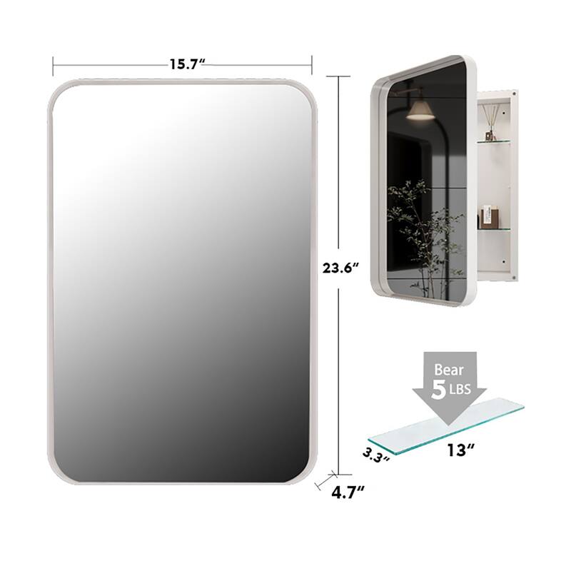 Recessed Metal Framed Medicine Cabinet with Mirror and Adjustable Shelves for Bathroom