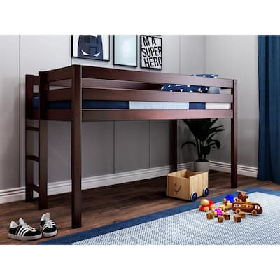 JACKPOT Contemporary Low Loft Twin Bed with End Ladder