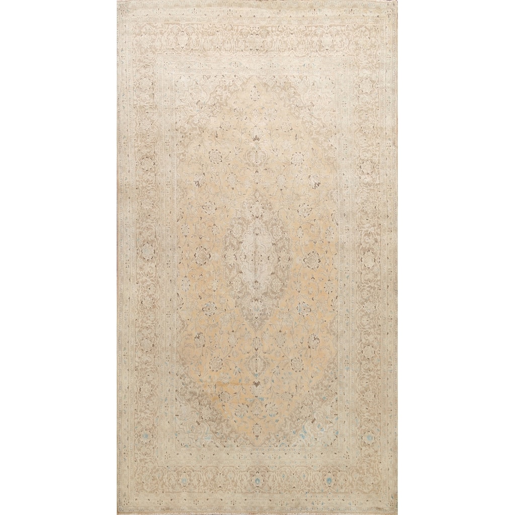 Vintage Muted Floral Traditional Kashan Persian Area Rug Wool Handmade - 6'5" x 9'8"