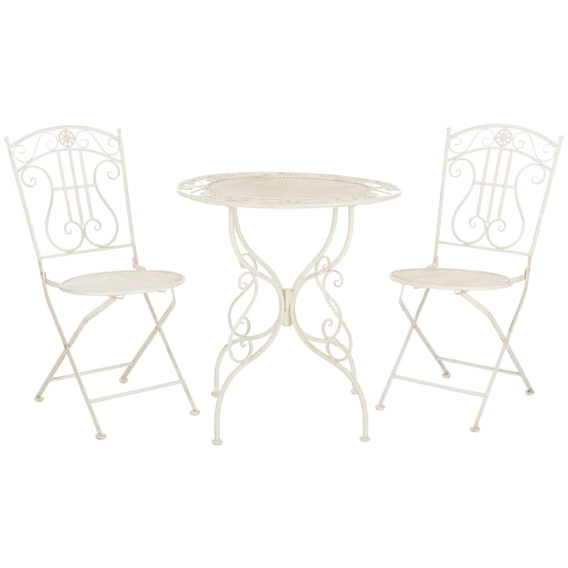 SAFAVIEH Outdoor Hailie Victorian Iron 3-Piece Patio Bistro Set. - 28"W x 28"D x 30"H