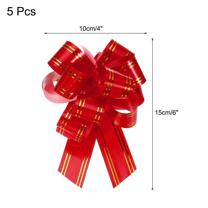 5pcs 4 Inch Large Pull Bow Metallic Gift Wrapping Bows with Gold Edge - Red