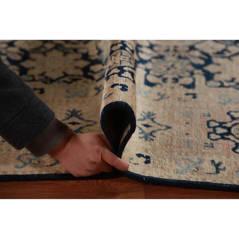 Hand Knotted Oriental 100% Wool Carpet Traditional All-Over Navy Blue & Blues Ziegler Area Rug - 9' 9'' X 8' 3''