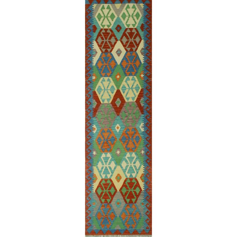 Hand-Woven Sangat Kilim Clair Red/Blue Runner - 2'9" x 9'7"