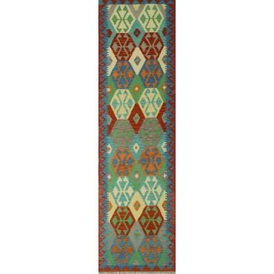 Hand-Woven Sangat Kilim Clair Red/Blue Runner - 2'9" x 9'7"