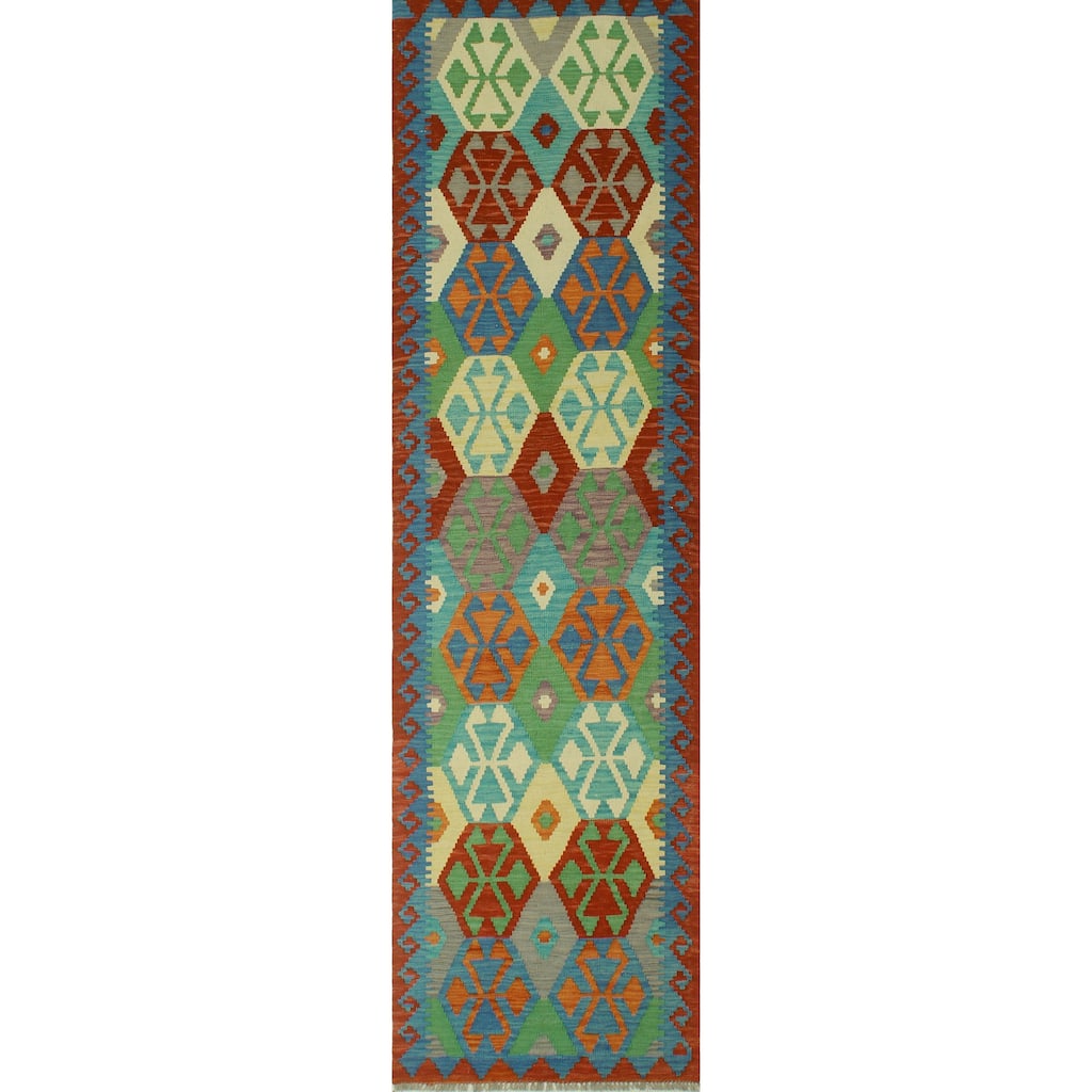 Hand-Woven Sangat Kilim Clair Red/Blue Runner - 2'9" x 9'7"