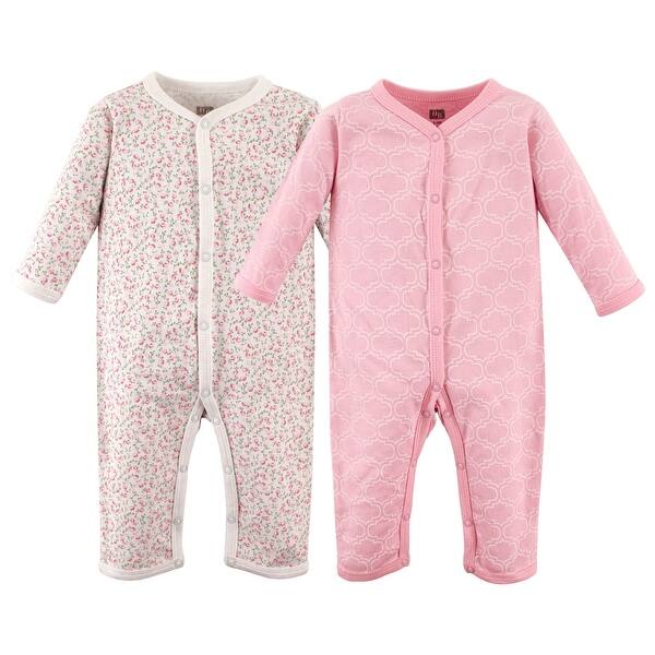 slide 1 of 1, Hudson Baby Infant Girl Cotton Coveralls 2pk, Trellis 0 - 3 Months - Pink