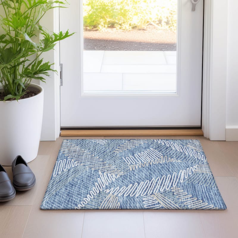 Premium Washable Super Soft Contemporary Leaf Mayfield Rug - Blue - 1'8" x 2'6"
