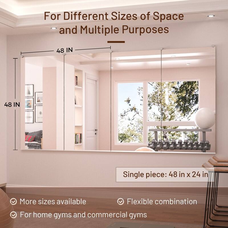 Keonjinn Frameless Tempered Glass Gym Mirror Wall Mounted for Gym, Yoga, Dance Studio