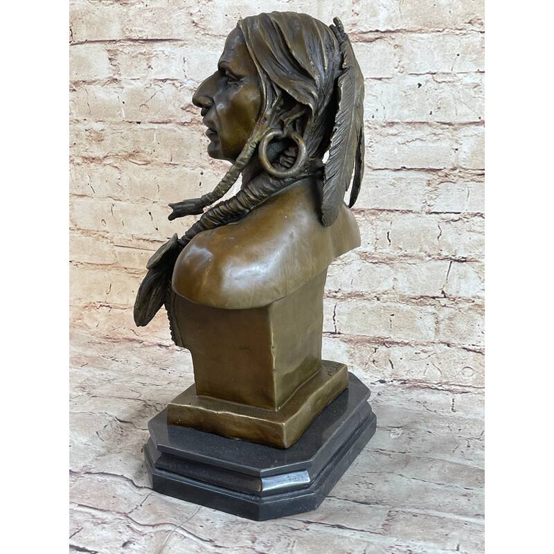 Native American Warrior Chief Bronze Bust Sculpture Art Statue Figure Figurine