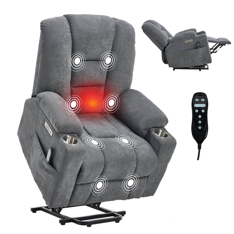 Roomfitters Oversized Power Lift Recliner, Massage Chair with USB A & C Ports and Dual Steel Cup Holders