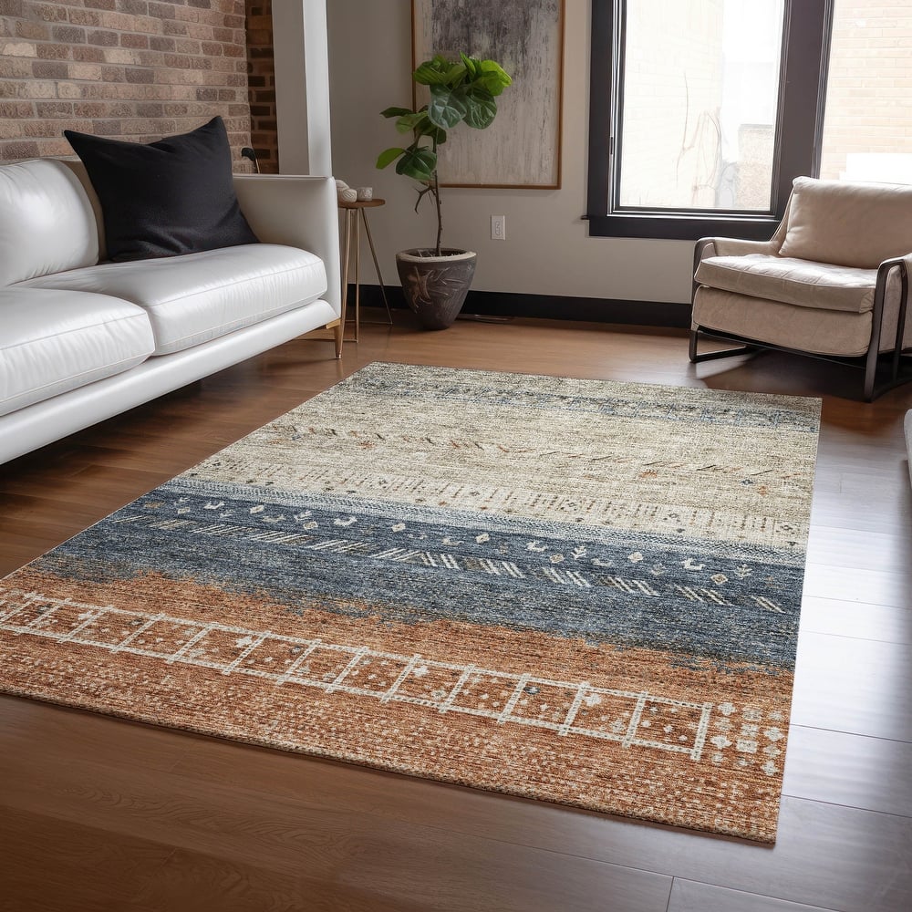 Machine Washable Indoor/ Outdoor Modern Global Chantille Rug