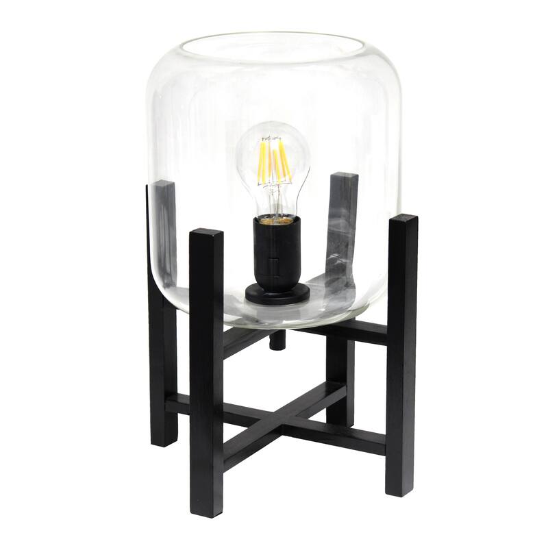 Wooden Table Lamp with Glass Shade - 13.5" - Black and Clear