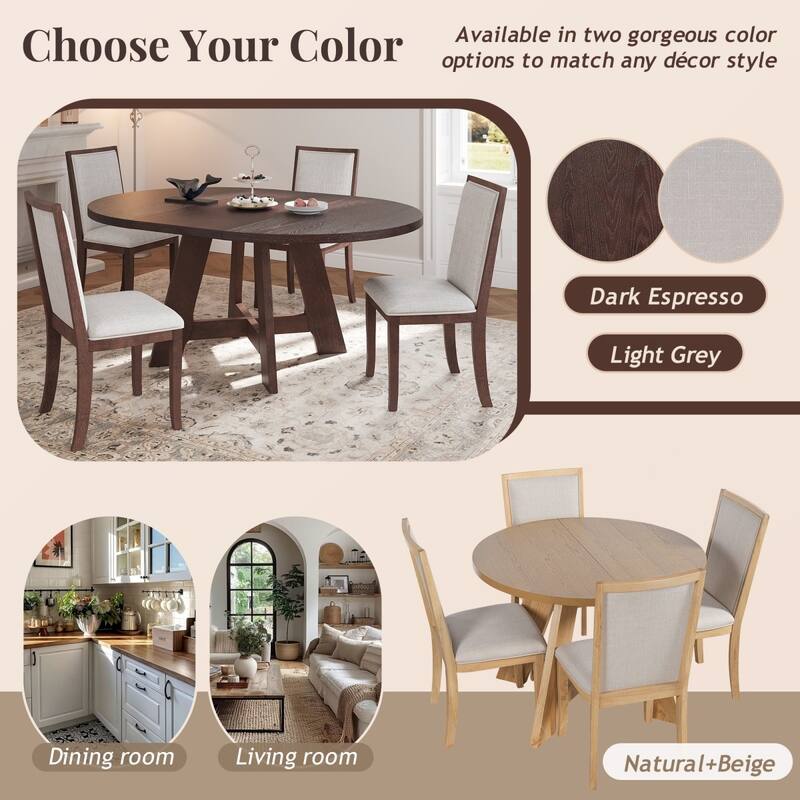 Extendable Round Dining Table Set with 18" Removable Leaf