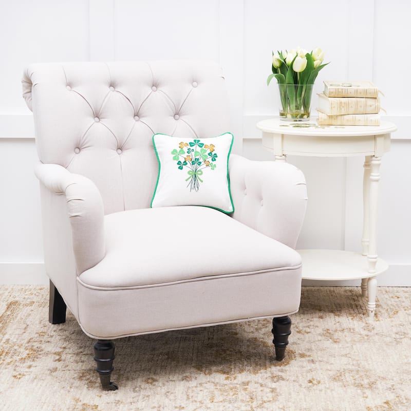 St. Patrick's Day Shamrock Bouquet Embroidered Mini Cotton Accent Pillow, 10" x 10"