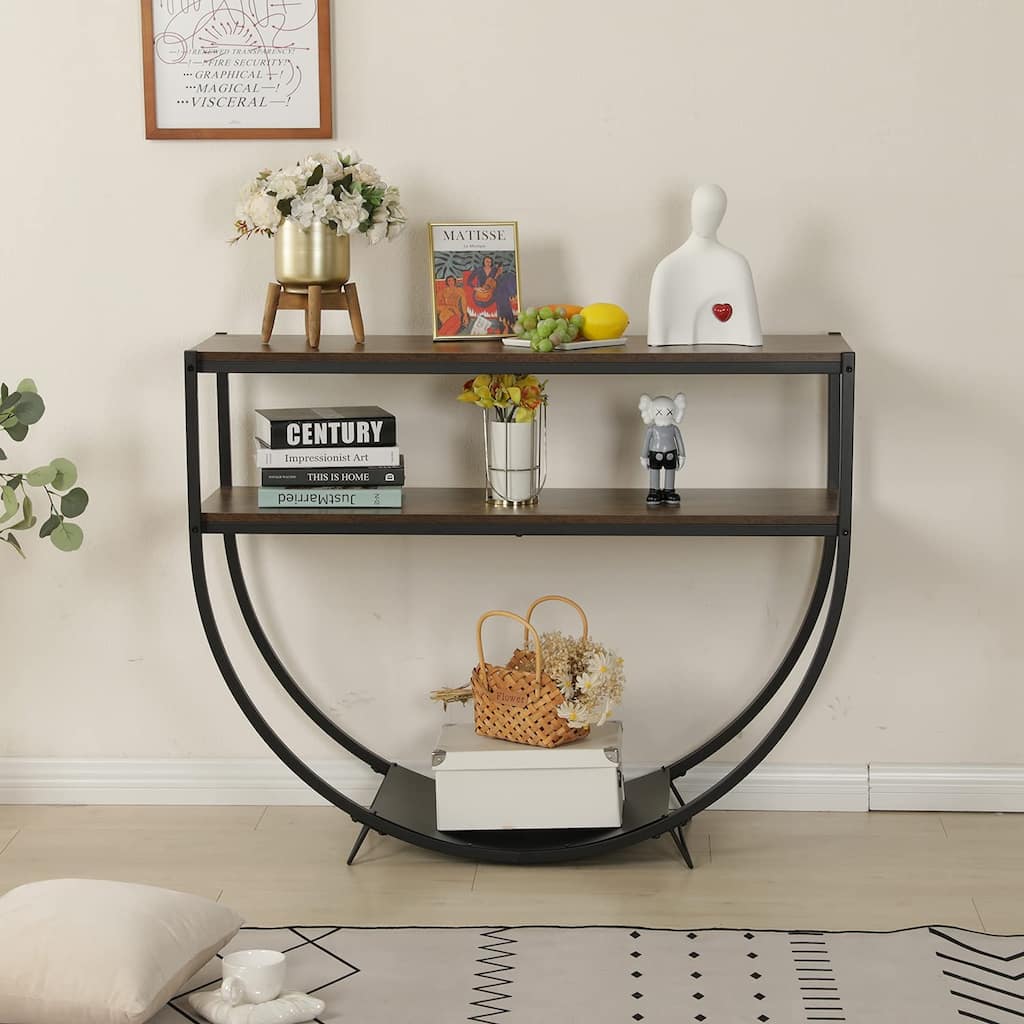 EROMMY 48'' 3-Tier Console Table Modern Sofa Table with Storage Shelves Arc-Shaped Table - 48"