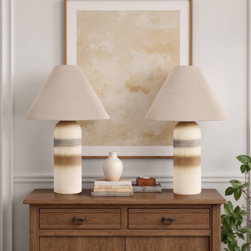 Ceramic Table Lamp with Drum Linen Shade