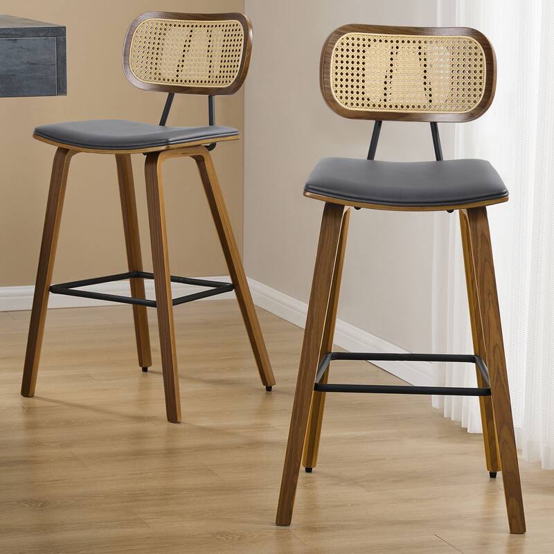 26" Upholstered Wood Counter Height Bar Stools - 17.7"W x 19.5"D x 35.1"H