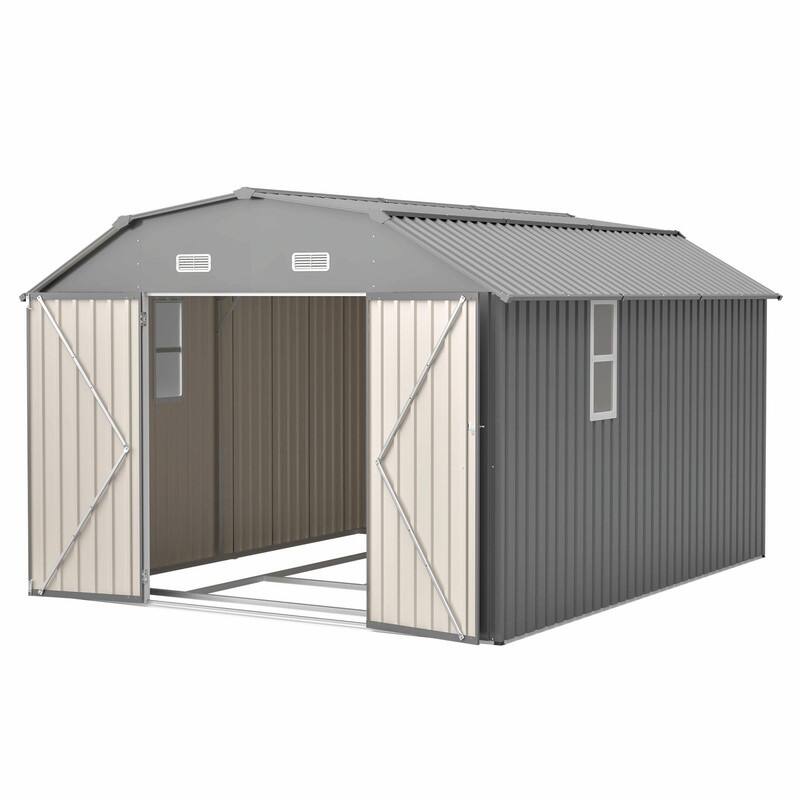 10' x 12' Outdoor Storage Shed, Heavy-Duty Rust-Resistant Steel Tool Shed with Floor Frame Kit
