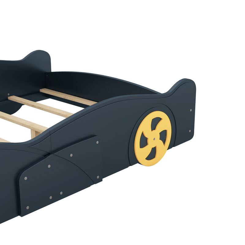 Pine Race Car Bed with Wheels & Storage