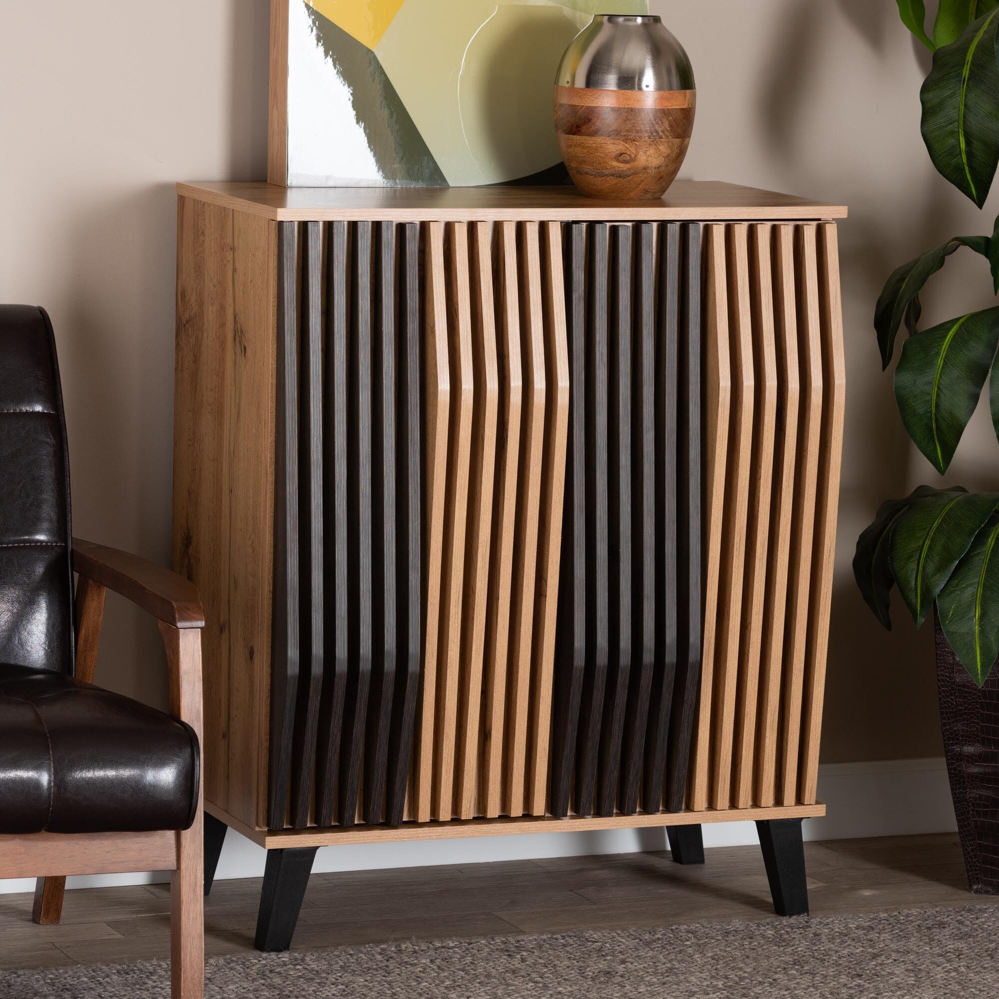 Bergen Mid-Century Modern Transitional Two-Tone Espresso and Oak