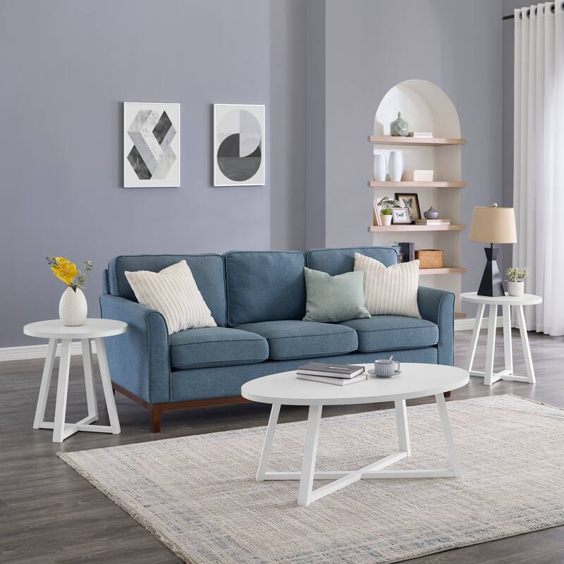 Roundhill Furniture Modern Harmony 3-Piece Wood Oval Coffee Table Set - Crisp White