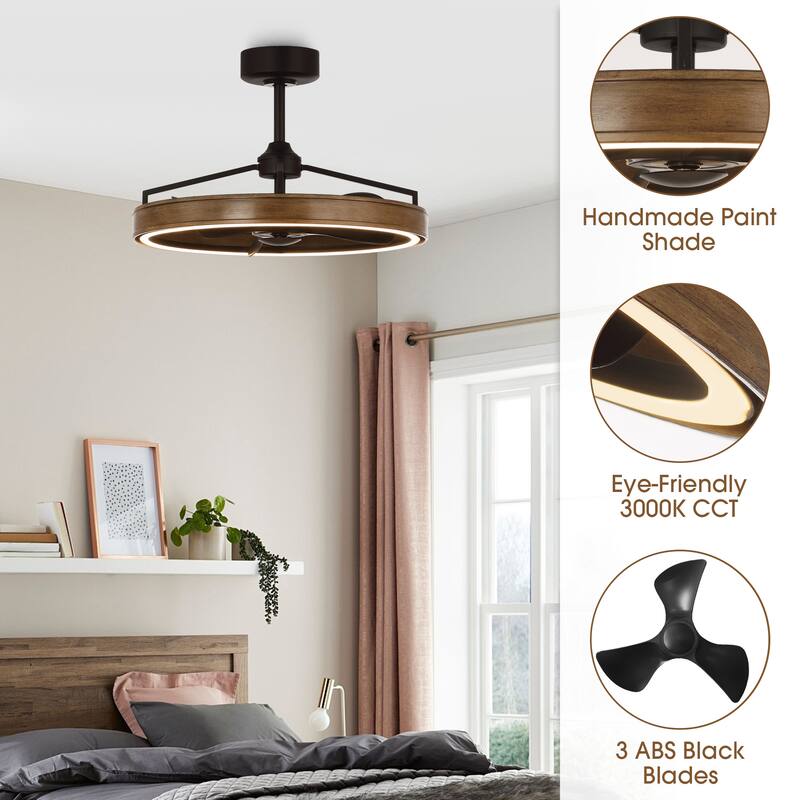 27-inch Rustic 3-Blade LED Ceiling Fan with Light and Remote