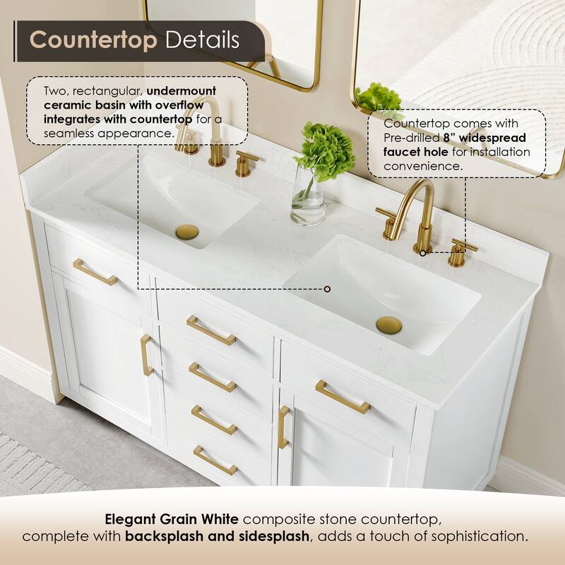 Altair Gavino Bath Vanity with Grain White Composite Stone Top, no Mirror