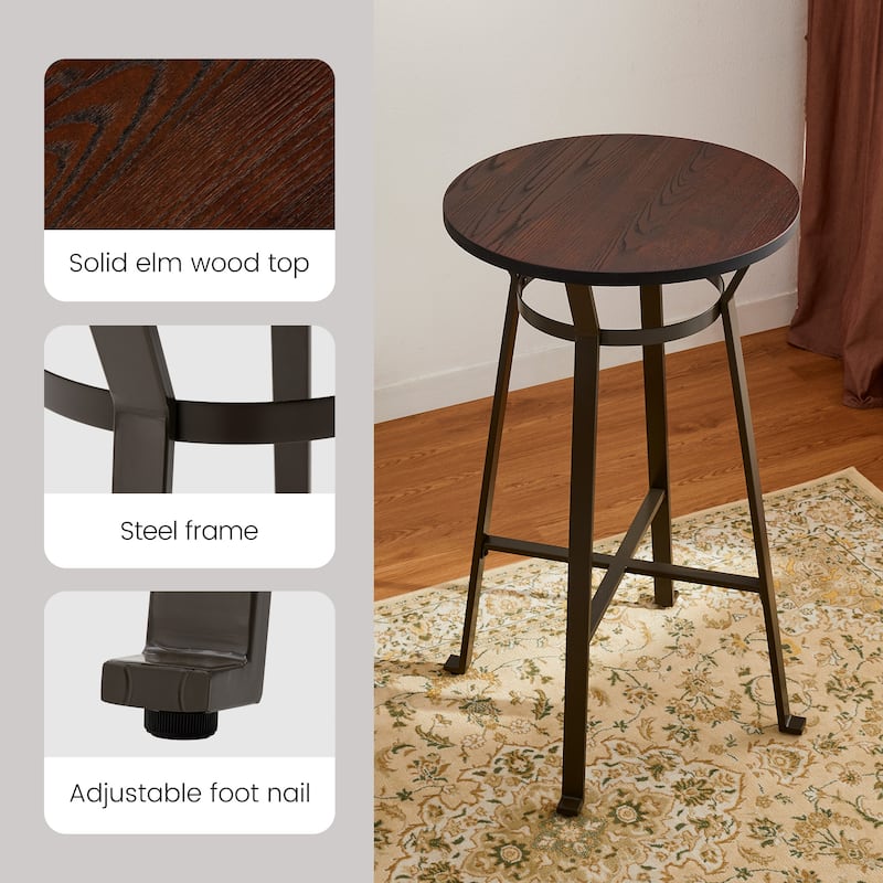 Glitzhome 41"H Rustic Steel Pub/Bar Table with Elm Wood Round Top