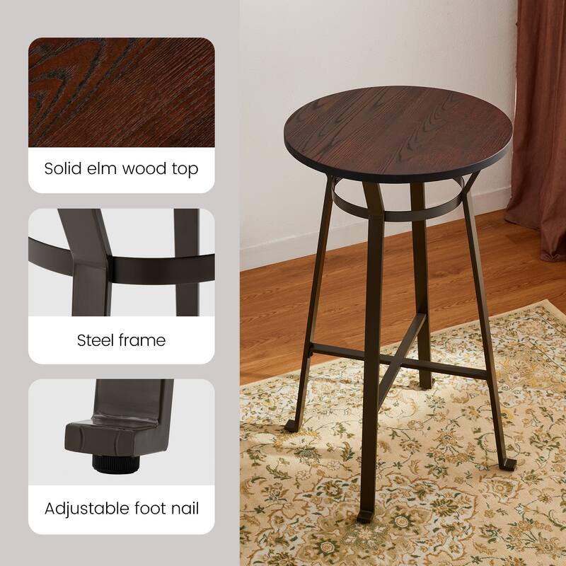 Glitzhome 41"H Round Wood Top High Pub Table with Gaslift Adjustable Swivel Bar Stools Set