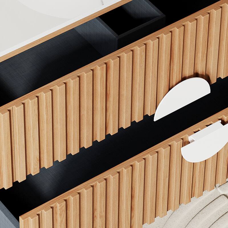 35.43" Floading Single Bathroom Vanities, with 2 Drawers, Glossy Sintered Stone Top, Light Wood