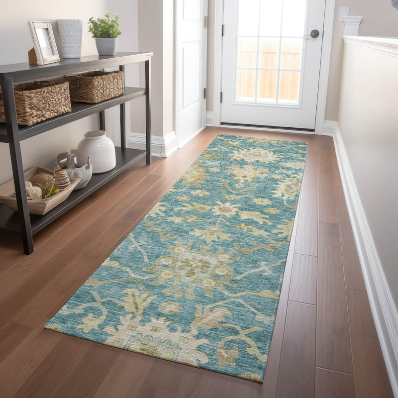 Machine Washable Indoor/ Outdoor Traditional Casual Chantille Rug - Teal - 2'3" x 7'6"