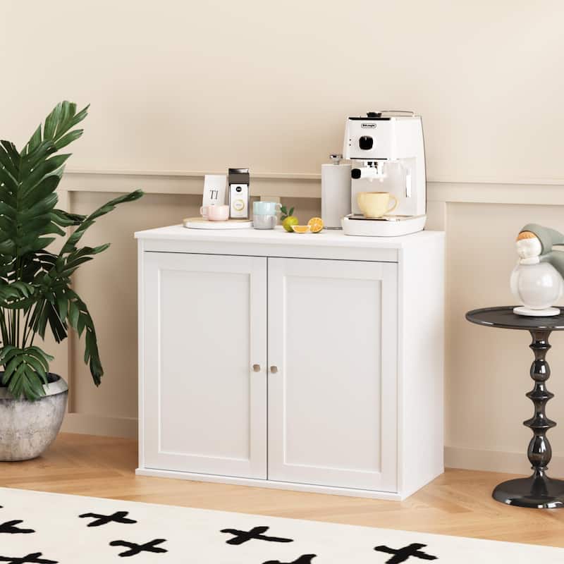 Kitchen Storage Cabinet with Double Doors with Adjustable Shelves, Sideboard Buffet, Modern White Cupboard