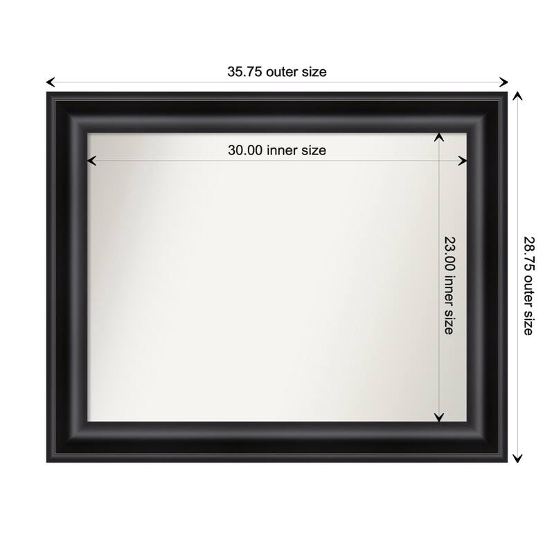 Grand Black Framed Non-Beveled Custom Wall Mirror, Bathroom Vanity Mirror - Outer Size: 35.75 x 28.75