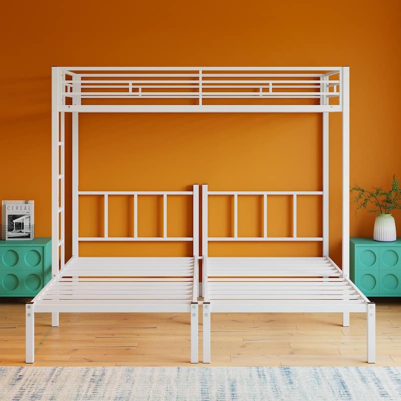 Heavy Duty Triple Bunk Bed, Twin Over Twin Over Twin Metal Bunk Bed with Guardrails & Ladder, 3 Beds for Kids, Teens & Adults