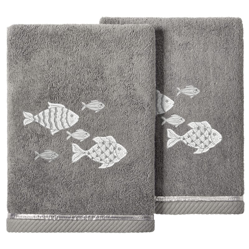 Authentic Hotel and Spa Turkish Cotton Figi 2PC Embellished Hand Towel Set - Charcoal