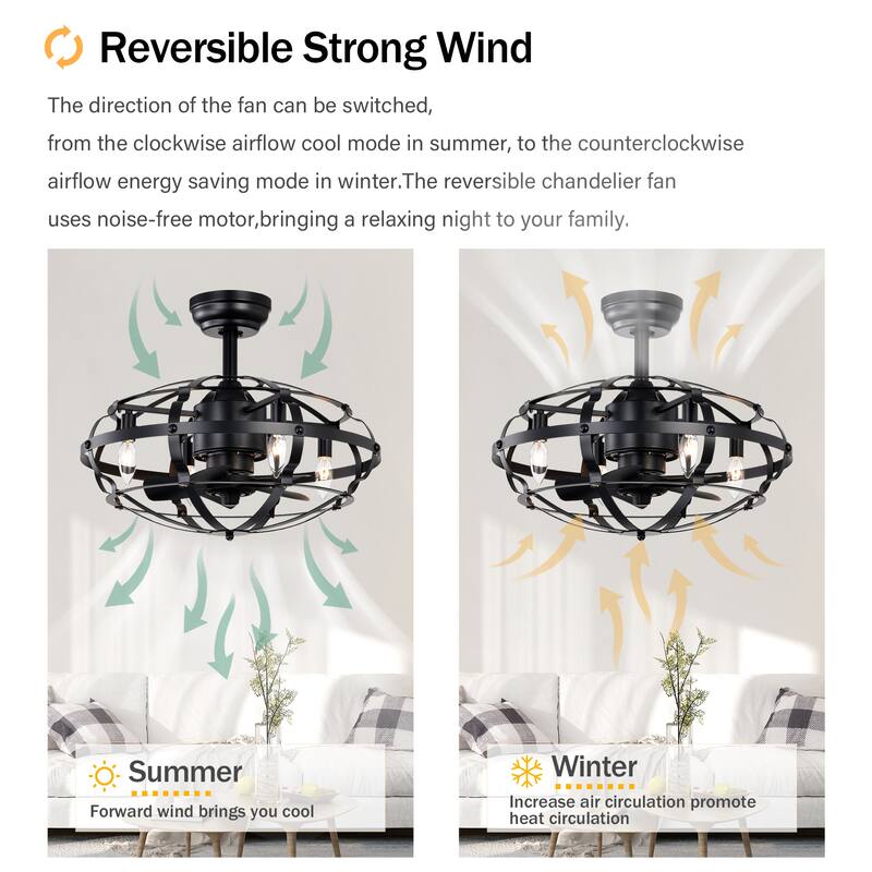 18 inch Low Profile Small Caged Ceiling Fan with Remote Control, 6 Speed Industrial Ceiling Fan Light Kit