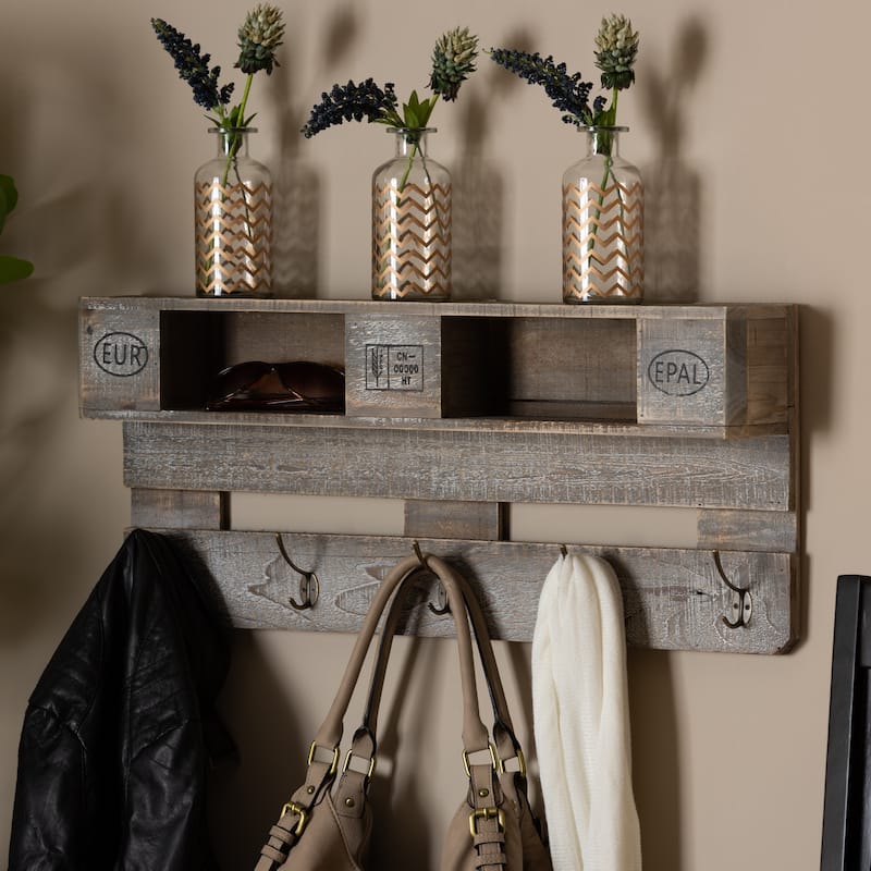 Ferguson Vintage Grey Oak Finished Wood Wall Mounted Coat Rack