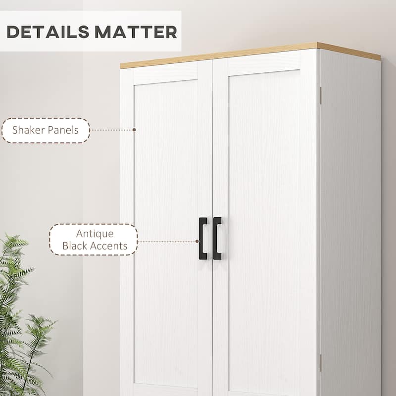 6-Tier Kitchen Pantry Cabinet with Adjustable Shelves and Recessed Doors Metal Handles - 23.5" W x11.75" D x 67.25" H