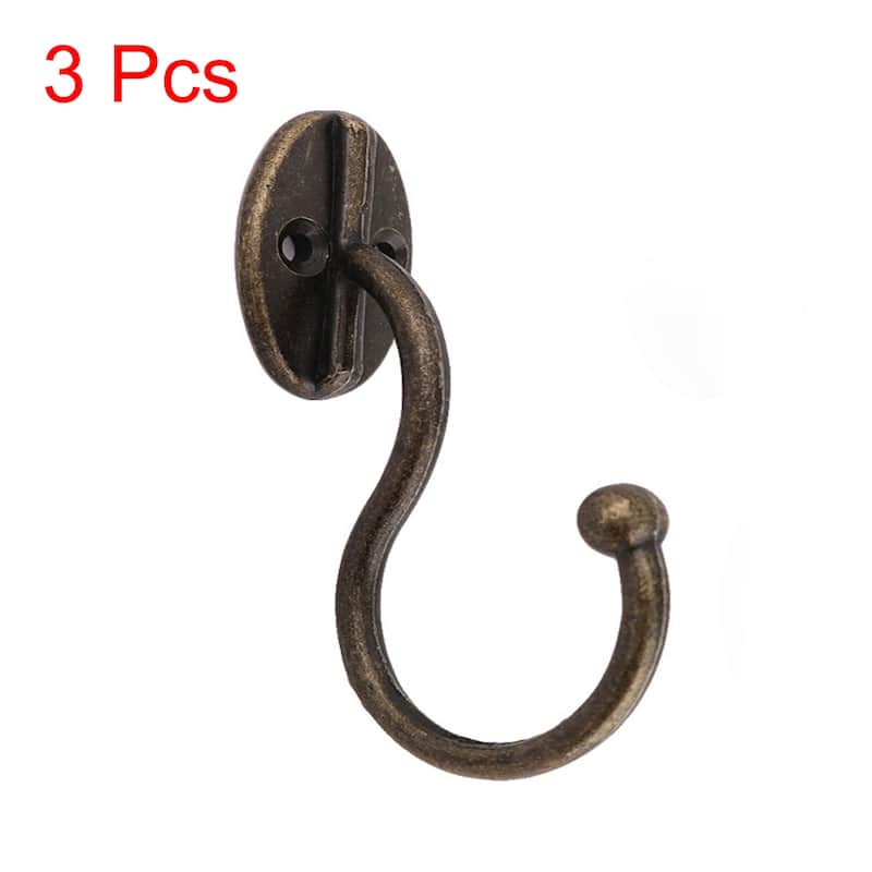 Household Metal Vintage Style Wall Mounted Single Hook Hangers 3 Pcs - Bronze Tone - 3.2" x 0.9"(L*W)