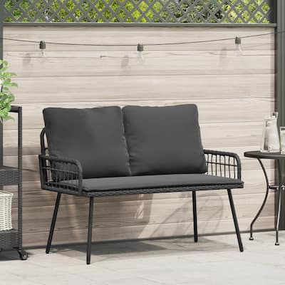 vidaXL Garden Bench Black 114x64x78 cm Poly Rattan - 44.9 x 25.2 x 30.7