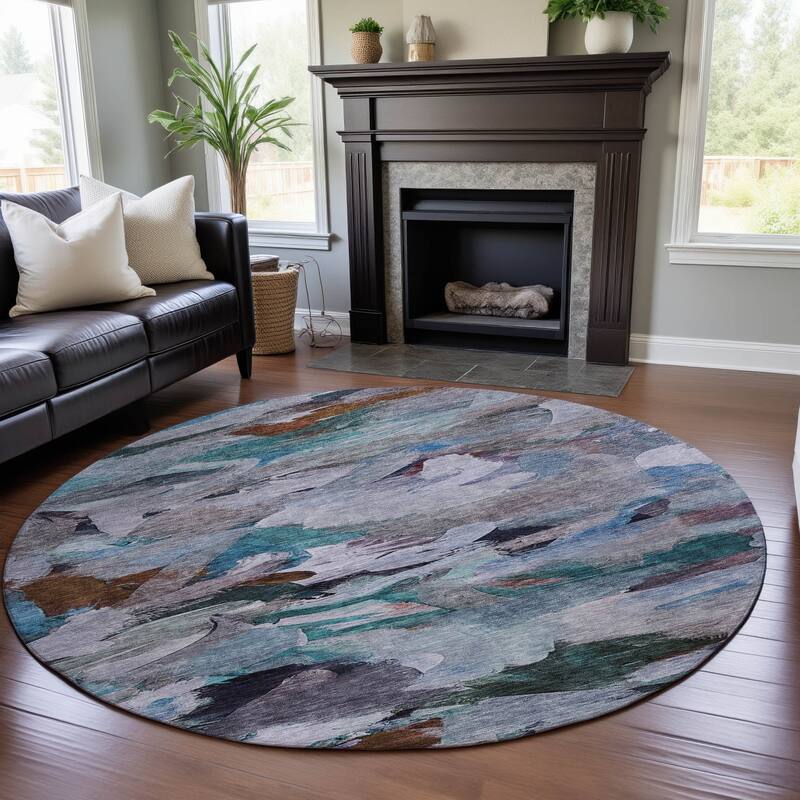 Premium Washable Super Soft Brushstrokes Abstract Mayfield Rug - Blue - 8' x 8'