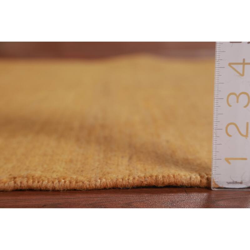 Modern Gold Solid Gabbeh Oriental Rug Hand-Knotted Wool Carpet - 3'3" x 5'0"