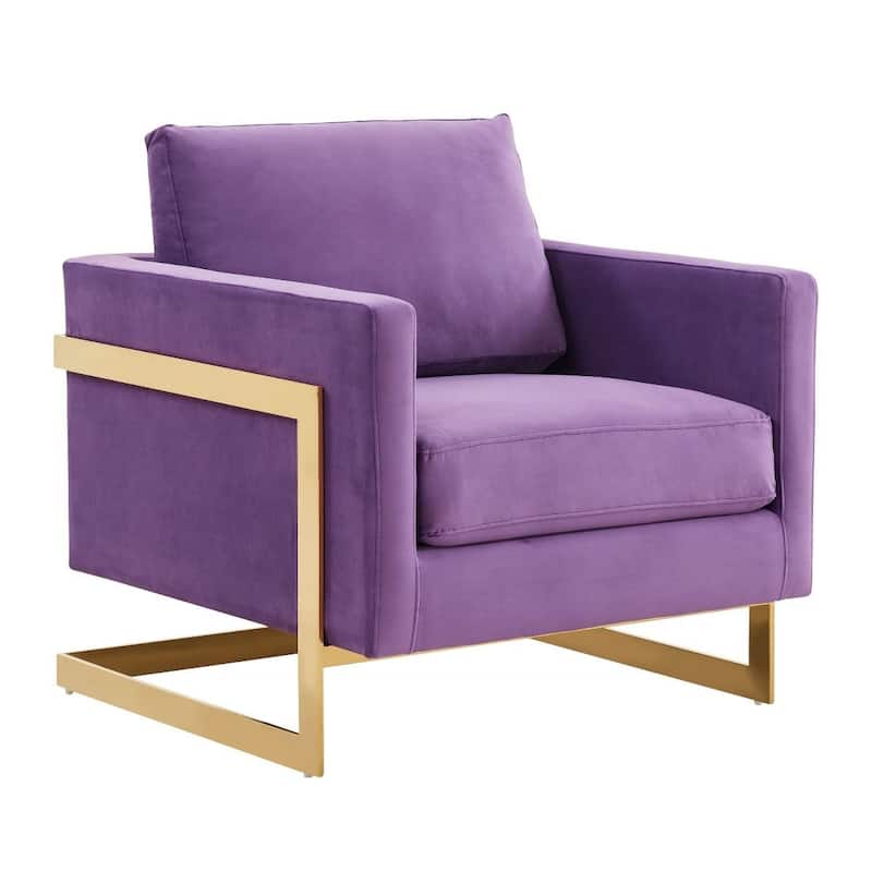 Lincoln Modern Velvet Upholstered Accent Designer Lounge Chair with Gold Frame for Living Room, Bedroom and Home Office - 34"