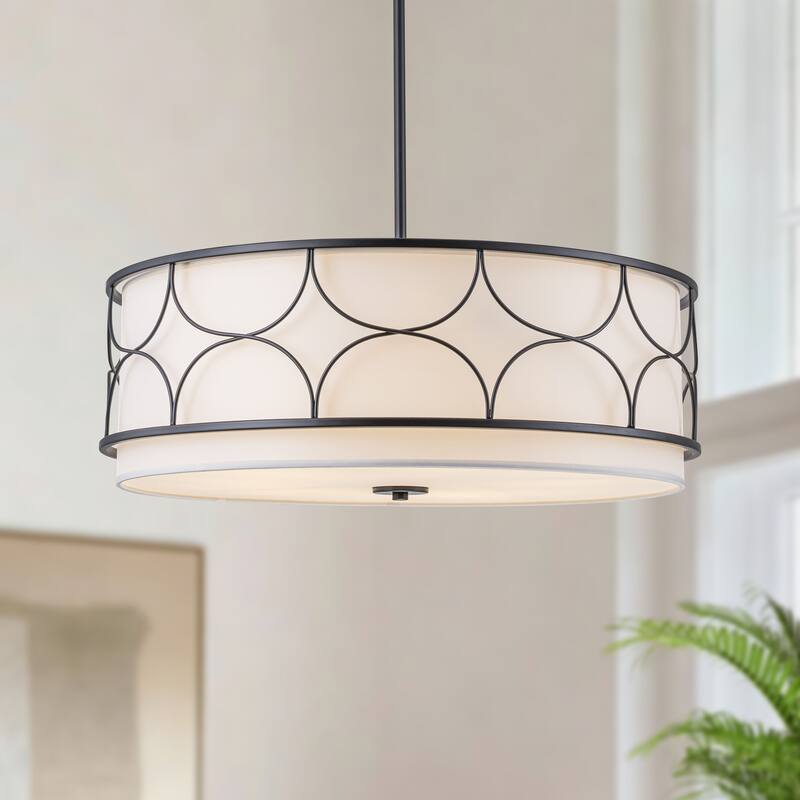 Starsky 5-Light Modern Fabric Drum Chandelier with Metal Deco - Black