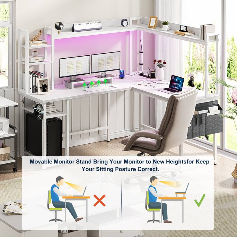 L Shaped Desk with Full Hutch and Power Hub, Corner Desk Computer Desk Office Writing Desk