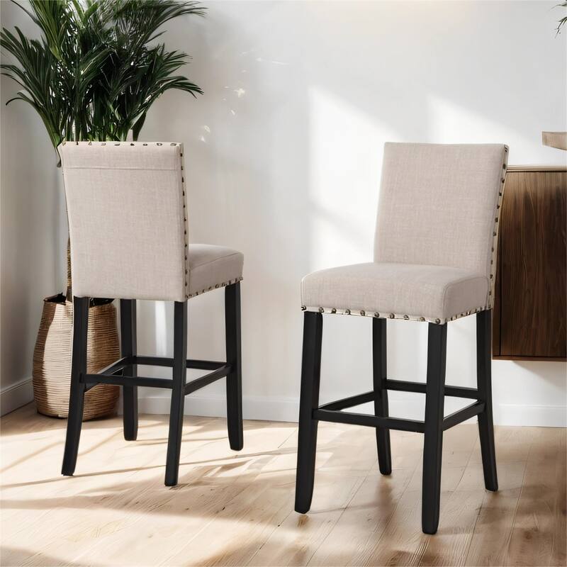 Fabric Bar Stools with Nailhead Trim, Set of 2