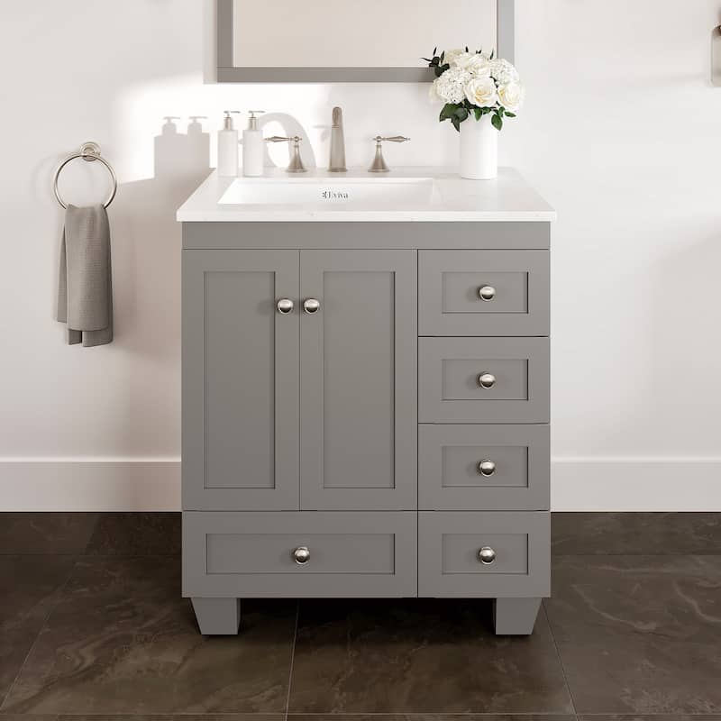 Eviva Acclaim 28 in. Bath Vanity with White Carrara Quartz Top - Grey