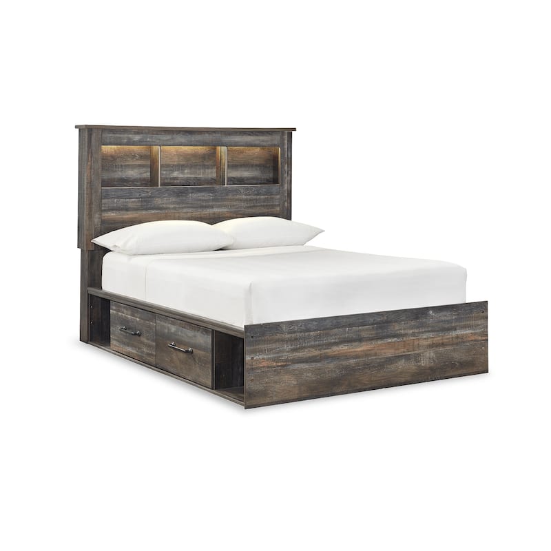 Drystan Rustic Brown Bookcase Bed with 2 Under Bed Storage Drawers