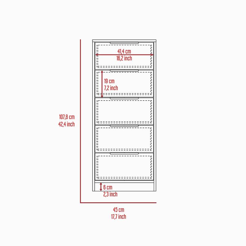 5-Drawer Rectangle Dresser White and Light Oak